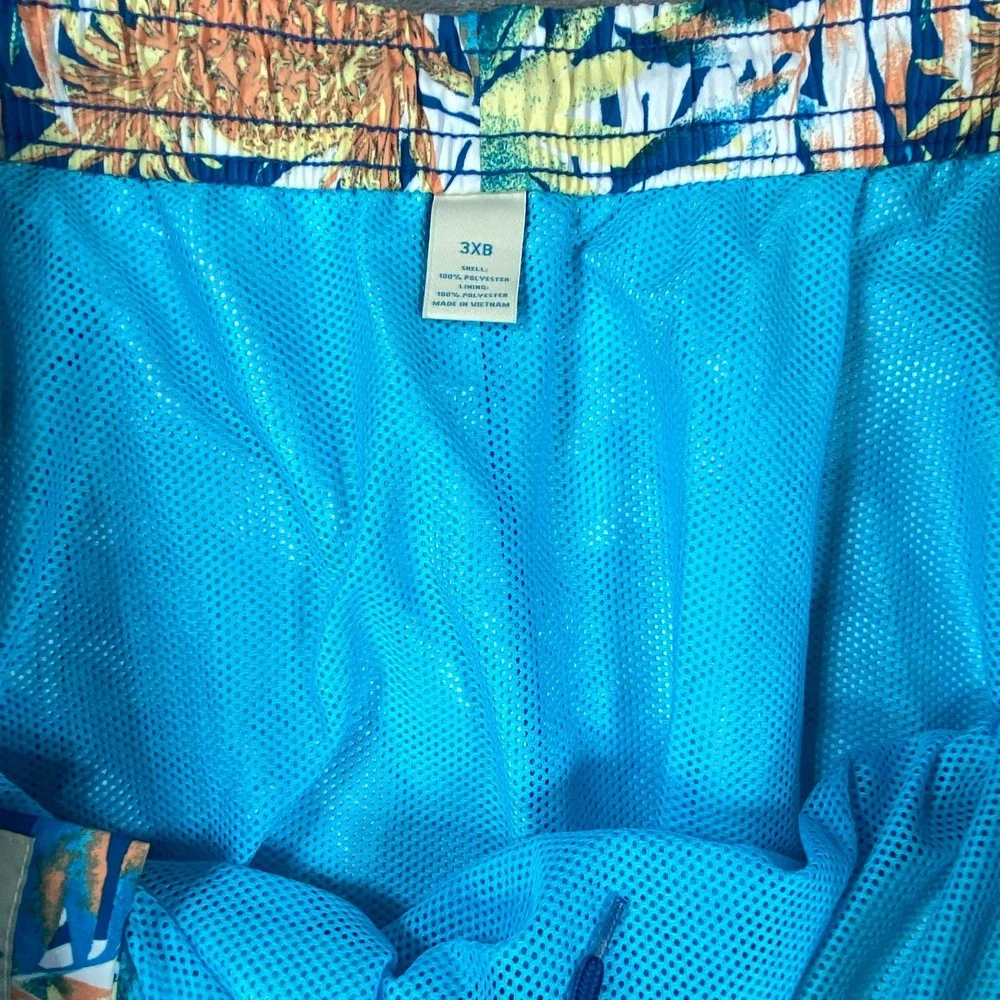 NWT Caribbean Swim Trunks Mens 3XB Blue Palm Tree Pine Print Board Shorts‎ NEW